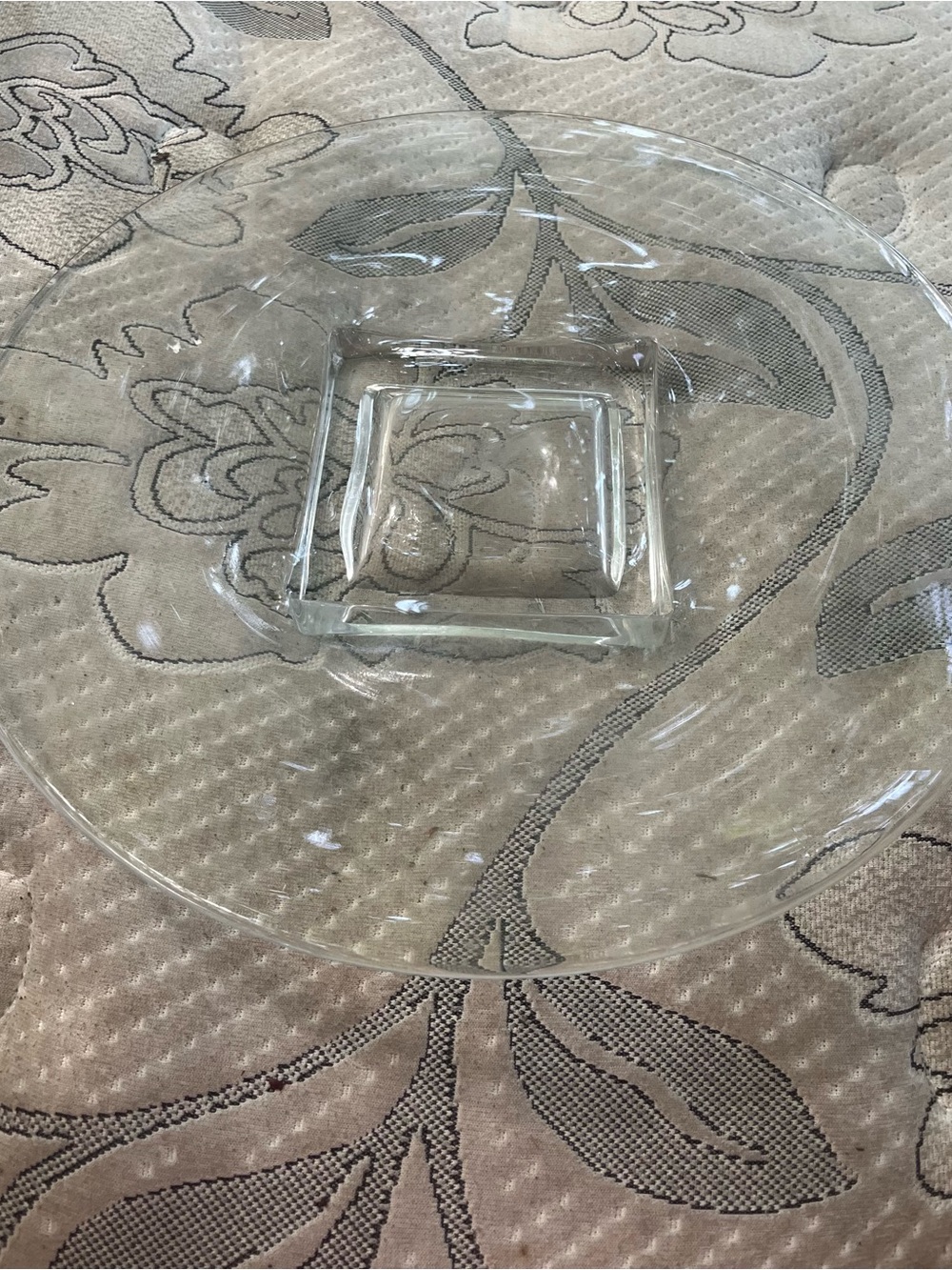 Clear Glass Serving Plate with Center Square Well - Home Dining